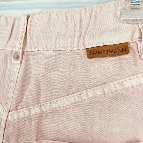 Zimmermann Linen Blend Pants Jeans Rose Pink Sz 0 High Rise Crop Cinched Cuff - Picture 14 of 15